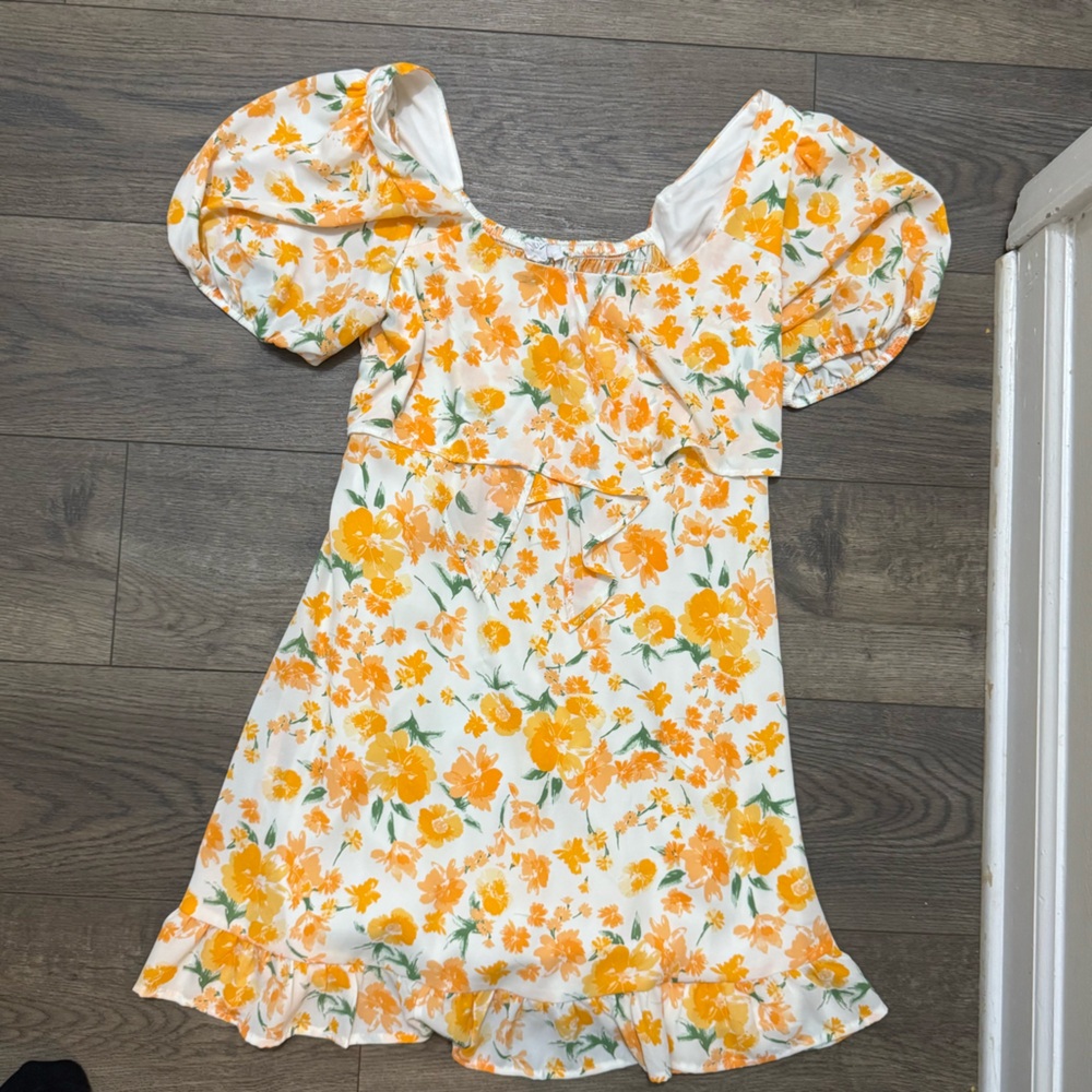 Sienna Sky Dress with Orange Floral Pattern